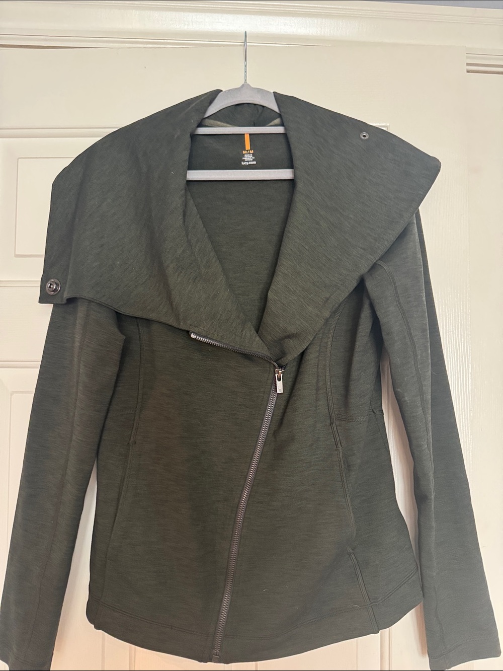 Lucy, size M Olive Green Asymmetrical Zip Women’s fitted Jacket